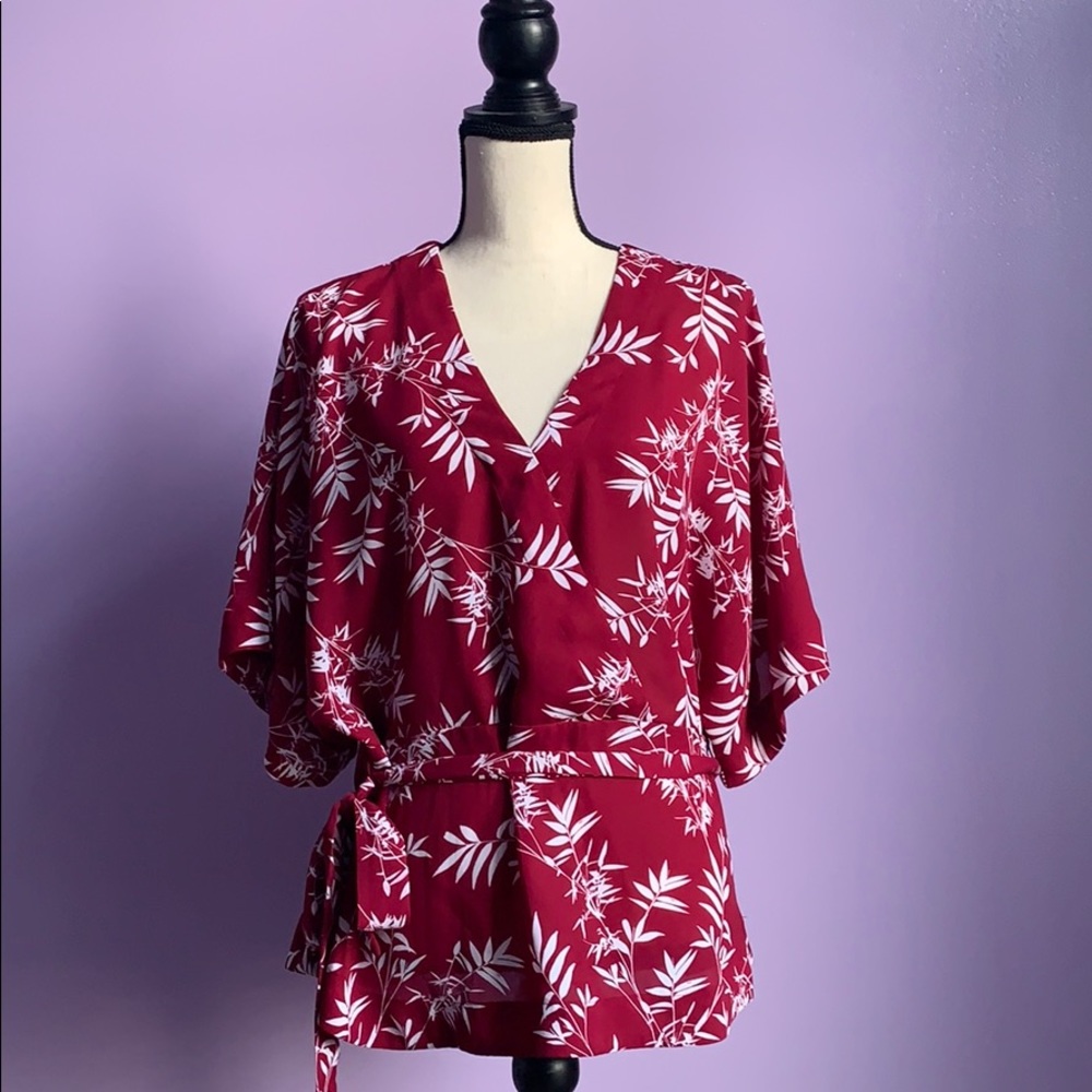 Maroon and White Flower Blouse